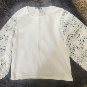 Adrianna Papell White Lace Sleeve Sweater